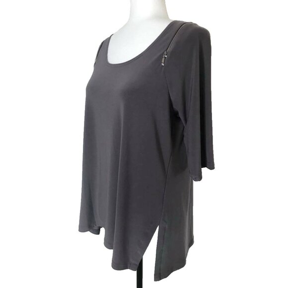 SYMPLI Tunic Blouse Top Size 10 Gray Stretchy Jersey Knit Zippered Shoulders EUC - Picture 4 of 8